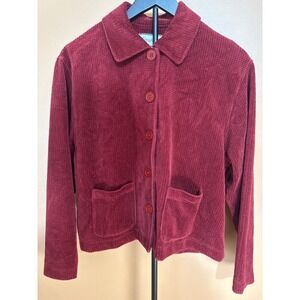 Abraxas Burgundy Corduroy Button Front Jacket Waffle Texture Wine Red Small